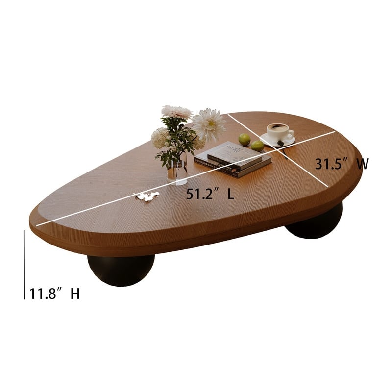 51" Modern Wood Coffee Table with 3 ball legs