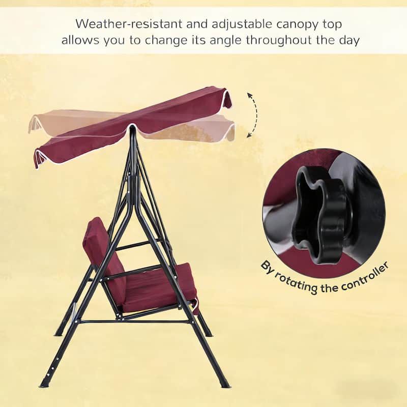 GDFStudio Outdoor Kael Steel Swing Bench with Adjustable Canopy and Cushions for Three