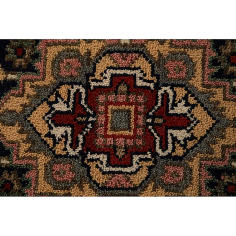 Dark Navy Blue Heriz Serapi Indian Runner Rug Handmade Wool Carpet - 2'3"x 8'3"