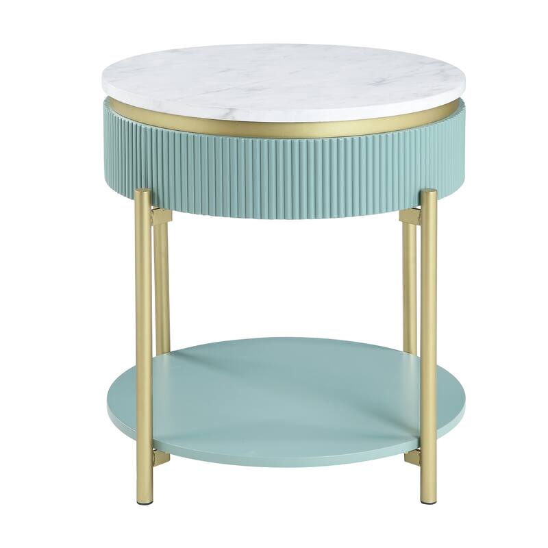 Reed Mid-Century Modern White Faux Marble 3-Piece Accent Table Set with Drawer by Furniture of America