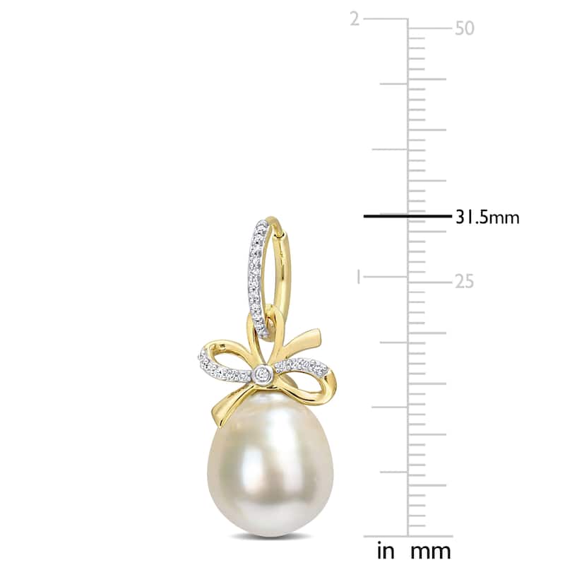 Miadora 12-12.5mm Oval Golden South Sea Cultured Pearl & 1/4 CT TW Diamond Bow Huggie Earrings in 14k Yellow Gold
