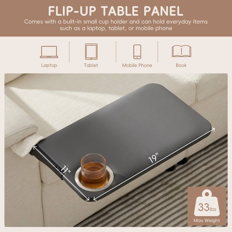 Modular Sectional Pull-Out Sofa Bed with Flip-Up Table, Reading Lamp, Storage Ottoman, and Charging Ports