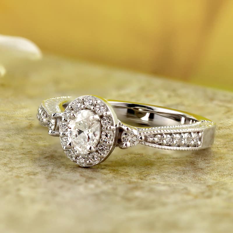 Auriya 14k Gold Vintage Oval Halo Diamond Engagement Ring 5/8ctw