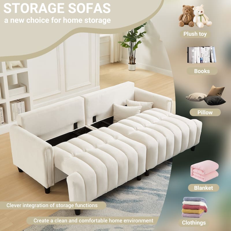 Futon Loveseat Couch Convertible into Sleeper Sofa Bed with Hidden Storage and Adjustable Backrest, Modern Loveseat Sleeper