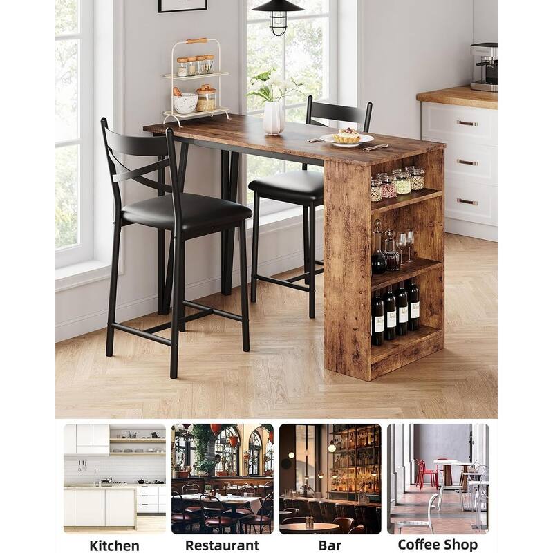 3-Piece 36in Wooden Counter Height Dining Table Set for Kitchen, Bar Table and Chairs