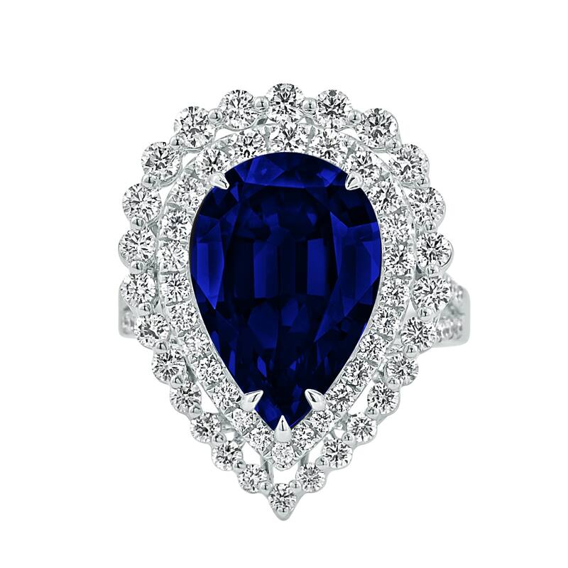 Auriya 18k Gold 8 1/2ct Pear-cut Sapphire Halo Diamond Engagement Ring 1 5/8cttw