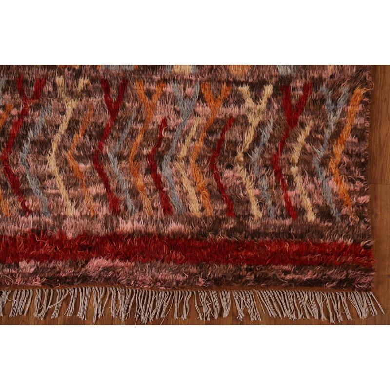 Hand Knotted Oriental 100% Wool Carpet Modern Tribal Pink Moroccan Area Rug - 7' 9'' X 5' 4''
