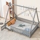 preview thumbnail 34 of 49, Pine Wood Tent-Shaped Floor Bed with Guardrails and Door Full - Grey