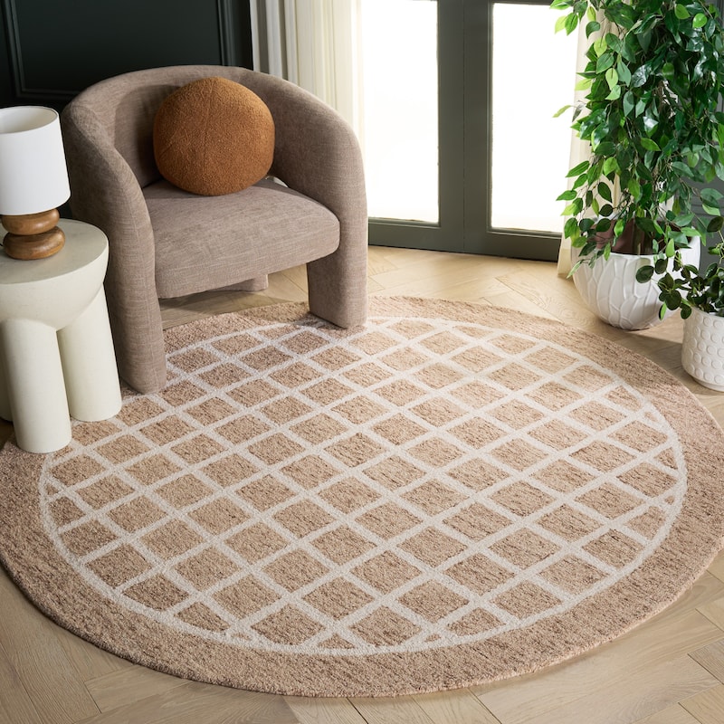 SAFAVIEH Handmade Genre Aleksej Modern Wool Rug - 6' Round - Beige/Ivory