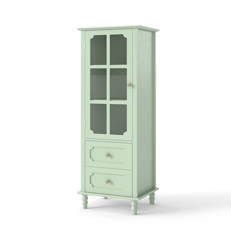 Minimalist Sideboard with Glass Doors & 2 Drawers, Modern Buffet Cabinet for Dining Room and Living Room