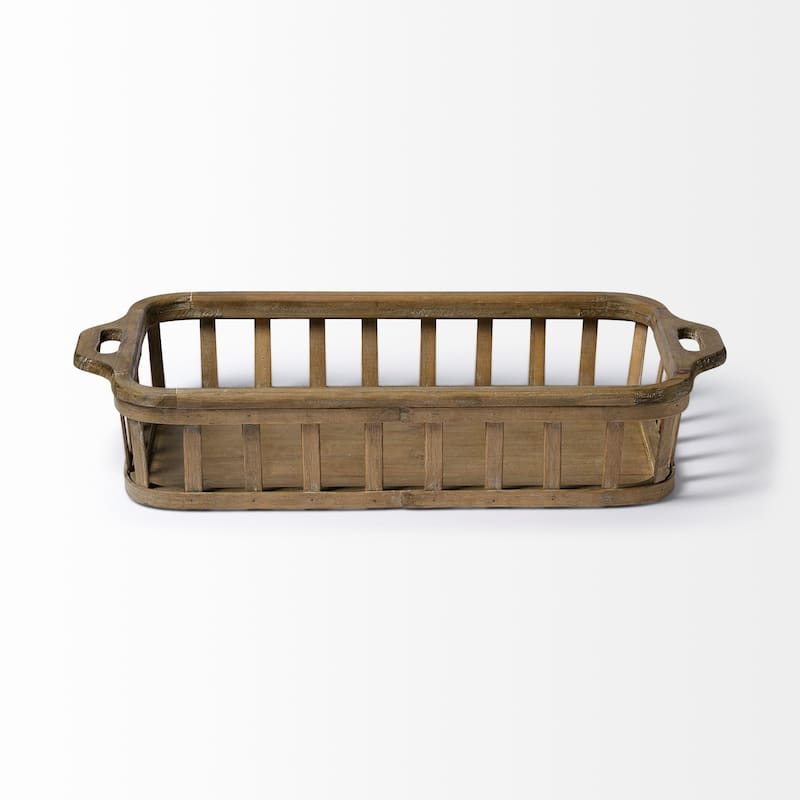 Louis Set of 2 Natural Wood Slated Nesting Trays - 27.6L x 14.0W x 4.9H