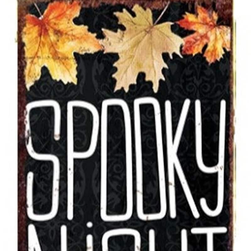 HomeRoots 36" Black Orange And White Solid Wood Spooky Halloween Skeleton Porch Sign