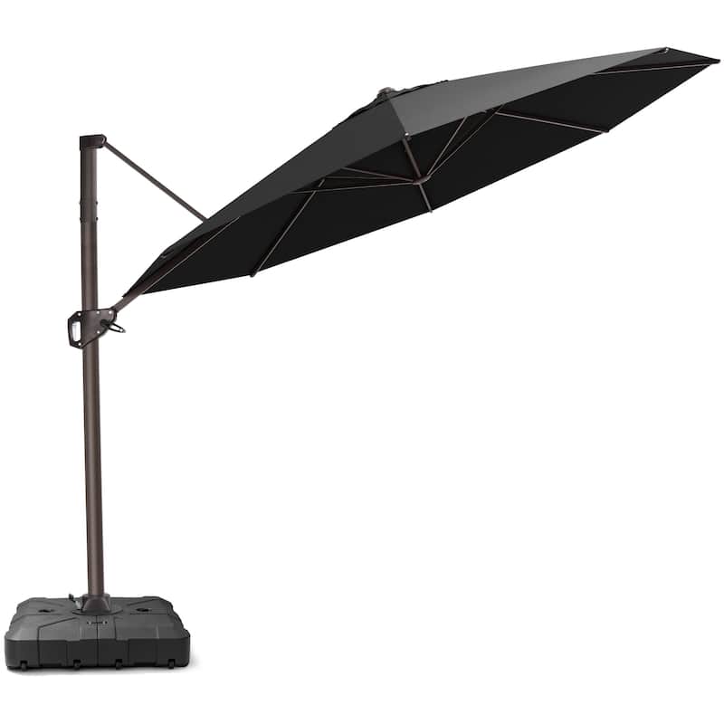 11 Ft Outdoor Patio Cantilever 360 Degree Rotation Offset Umbrella with Weighted Base