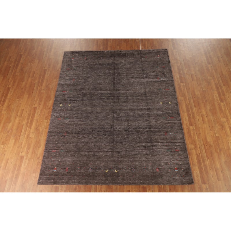 Hand Knotted Oriental 100% Wool Carpet Tribal Tribal Brown Gabbeh Area Rug - 9' 11'' X 7' 11''