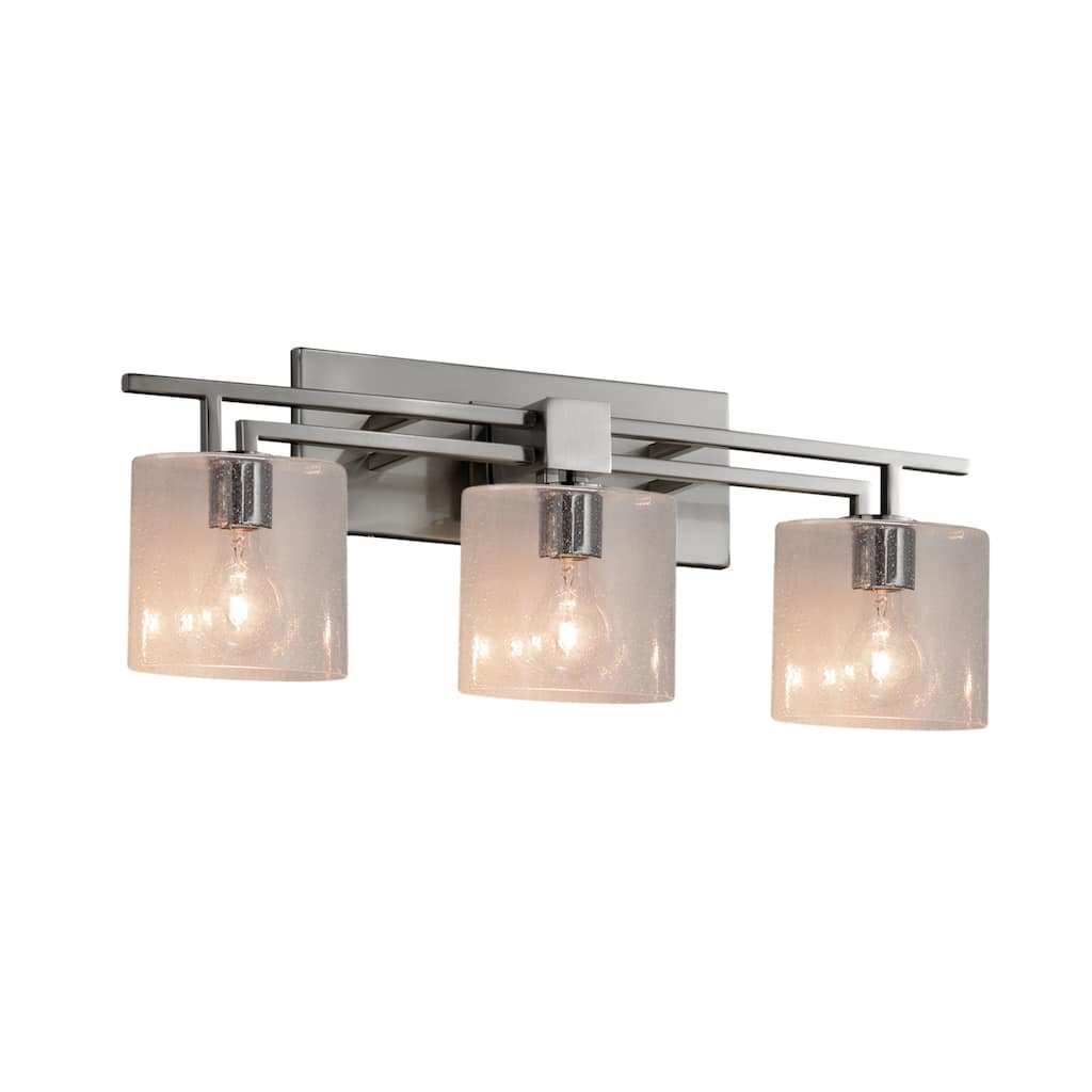 Justice Design Fusion Aero 3-light Brushed Nickel Bath Bar, Seeded Oval Shade