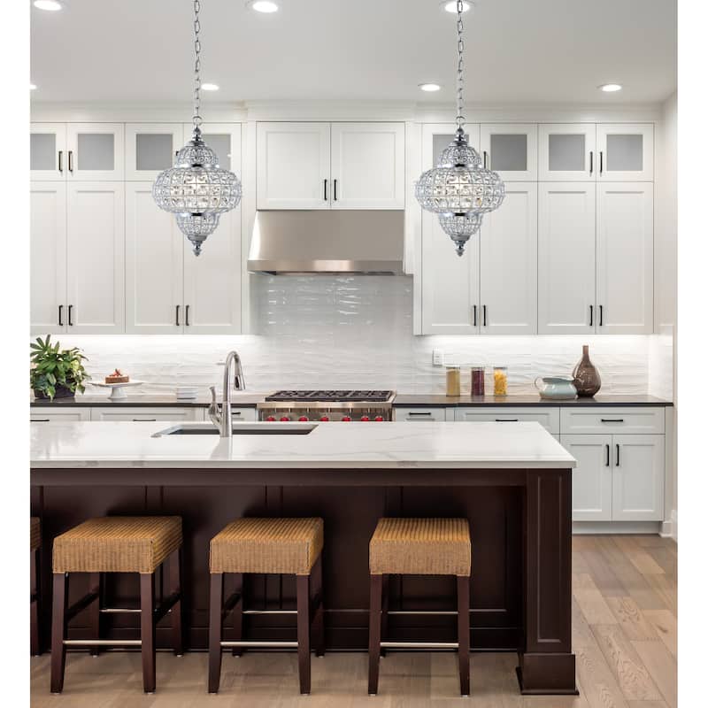 Juliette 12" Crystal/Metal LED Chandelier Pendant, Chrome by JONATHAN Y