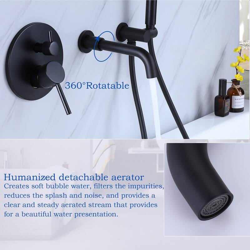 Modland Luxury Wall Mounted Bathtub Faucet With High-pressure Handheld Shower and Tub Spout