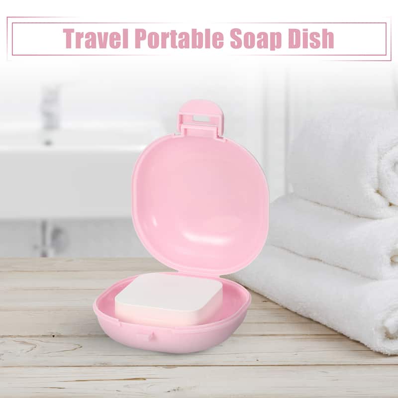 Portable Soap Dish Box Soap Bar Holder for Travel Camping Gym with Cover - Pink