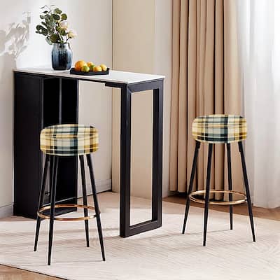 Designart - Black And Cream Plaid Sophistication I - Upholstered Plaid Bar Stools Set of 2 - Hygge Bar Stool 2 Pieces