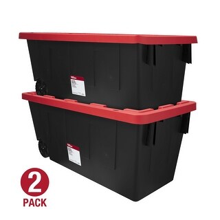 小物 NH SRL P-TOTES CONTAINER & W-TOP BOARD-S 50 Gallon Snap Lid Wheeled Plastic Storage Tote, Black Base