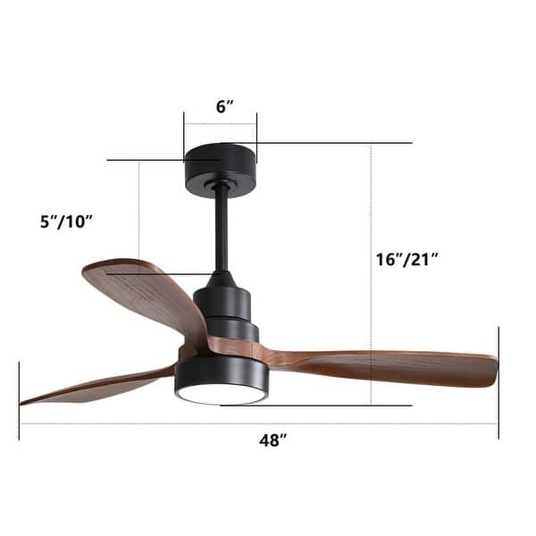 dimension image slide 4 of 29, Sofucor 42"/48"/ 52"/60"Noiseless Walnut Wood Ceiling Fan with Remote Control, Integrated Light Optional