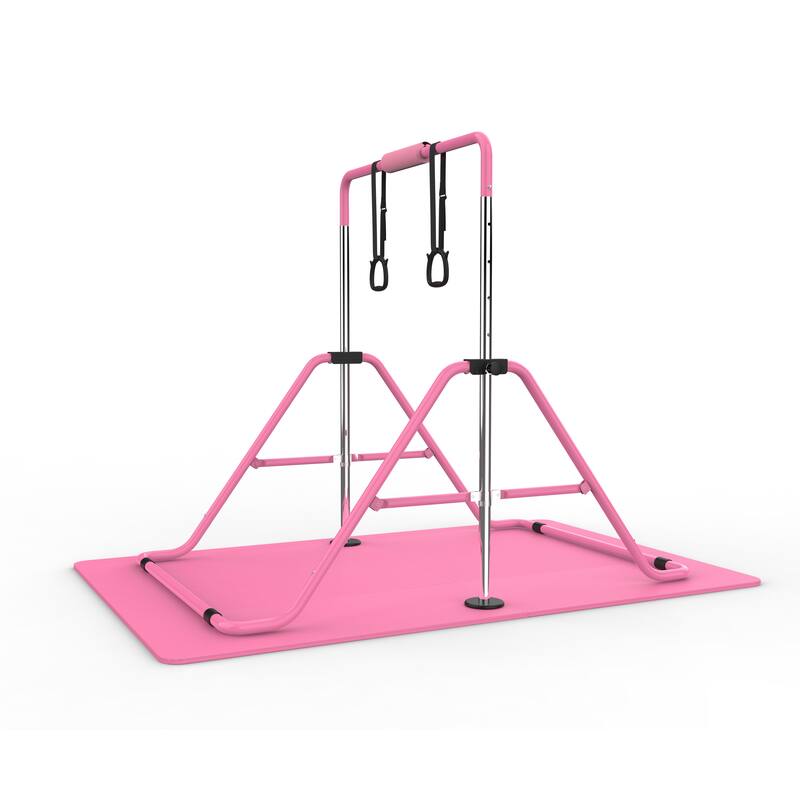 Gymnastics Bar for Kids, Gymnastics Horizontal Bar with Adjustable Height Foldable Training Bar with Mat for Home Practice