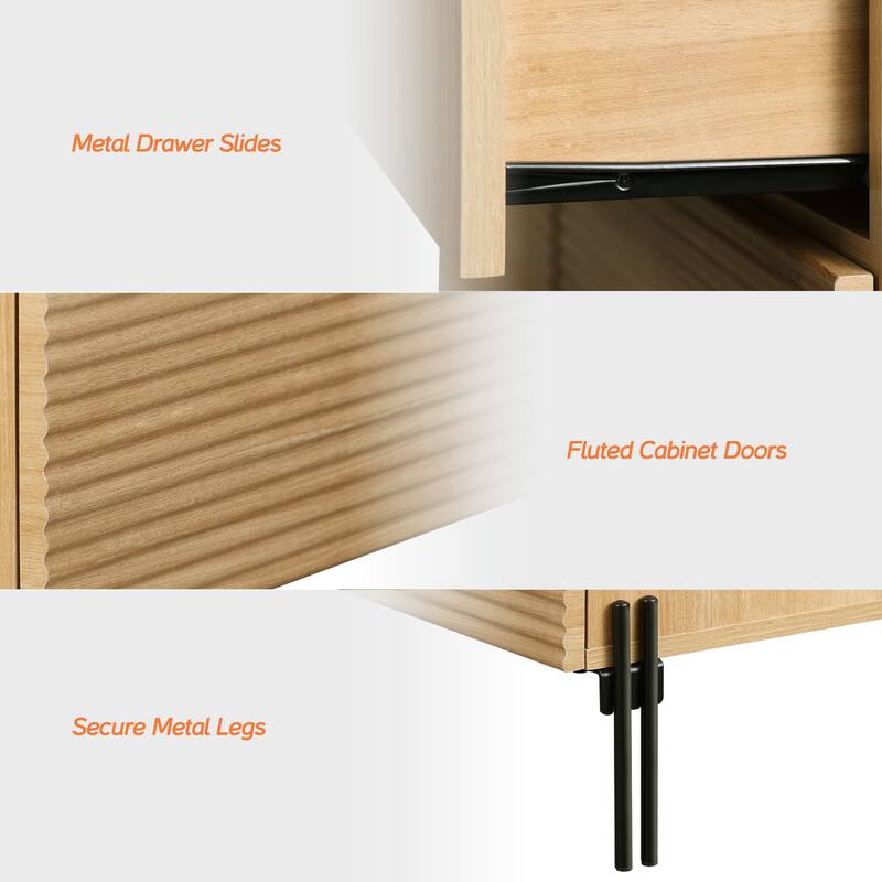 WAMPAT 2 Pcs Bedroom Set, 6 Drawer Dresser And Nightstand Set For Bedroom,Hidden Handles, Reed Pattern & Double Chopsticks Legs