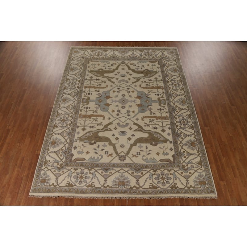 Floral Oushak Oriental Area Rug Hand-Knotted Wool Carpet - 9'0"x 11'11"