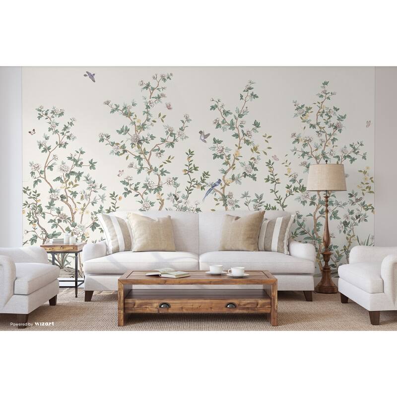 Whispering Blooms Hand-Painted Floral Landscape Wallpaper Mural