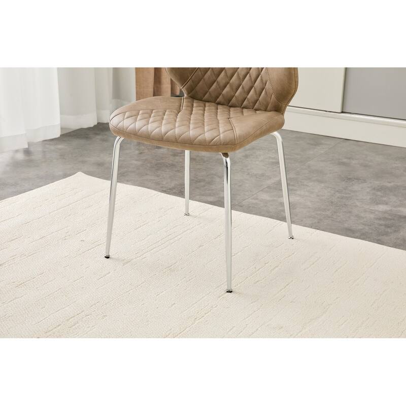 Set of 4, Oil Waxed Leather Dining Chairs with Diamond-Tufted Back