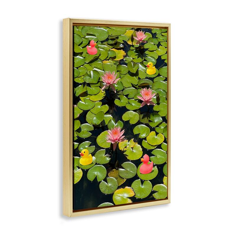 Stupell Rubber Ducks on Pond Lilies Framed Floater Canvas Wall Art Design By Ashley Singleton