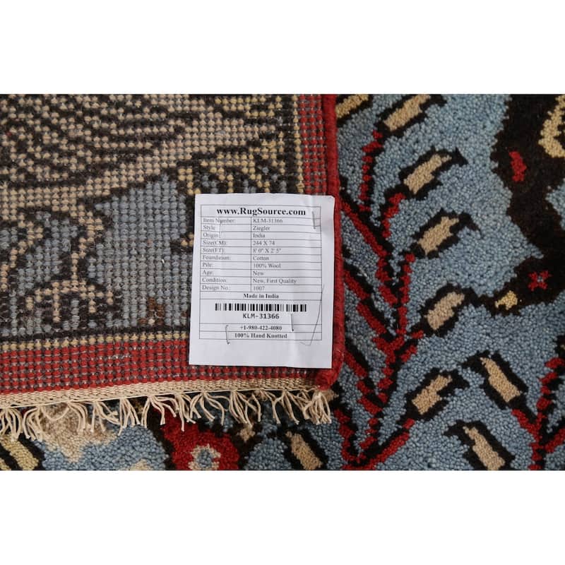 Animal Pictorial Ziegler Indian Runner Rug Handmade Blue Wool Carpet - 2'5"x 8'0"