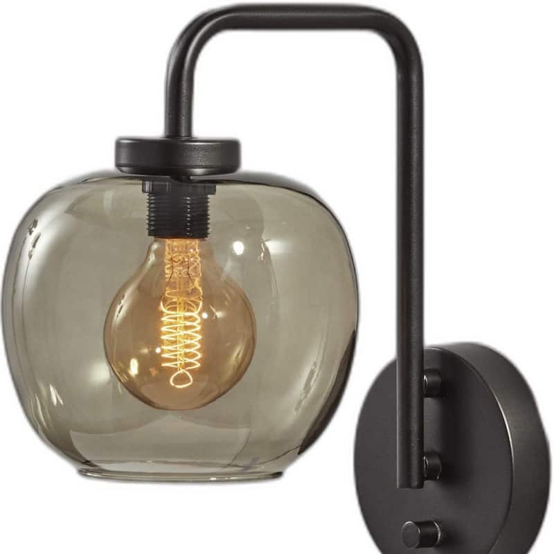 Matte Black Metal Wall Lamp with Clear Globe Shade and Edison Bulb Included - 12” x 7.50” x 12.50” (D x W x H)