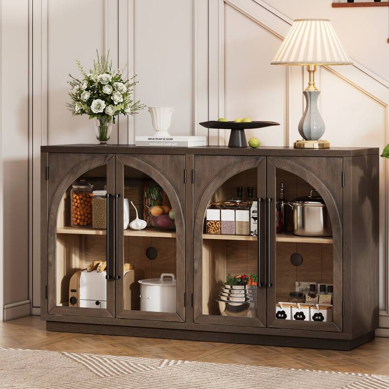 4 Doors Large Storage Sideboard Buffet Cabinet with Glass Doors
