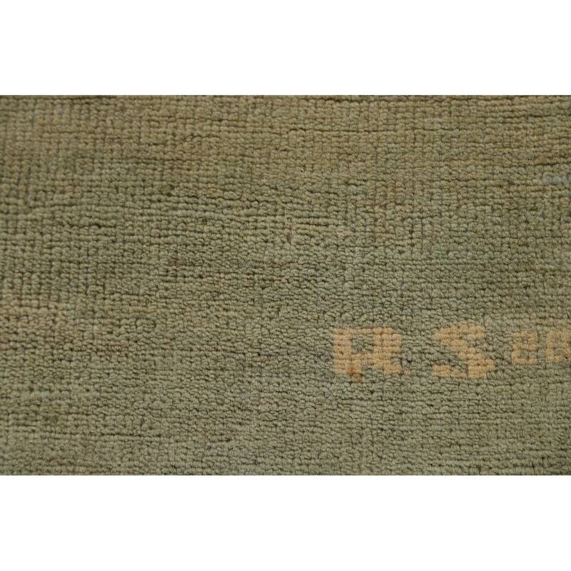 Modern Gabbeh Oriental Foyer Rug Hand-Knotted Green Wool Carpet - 2'7"x 4'0"