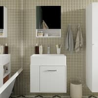 Space-Saving Bathroom Vanity with Silver Mirror Side Storage Shelves ...
