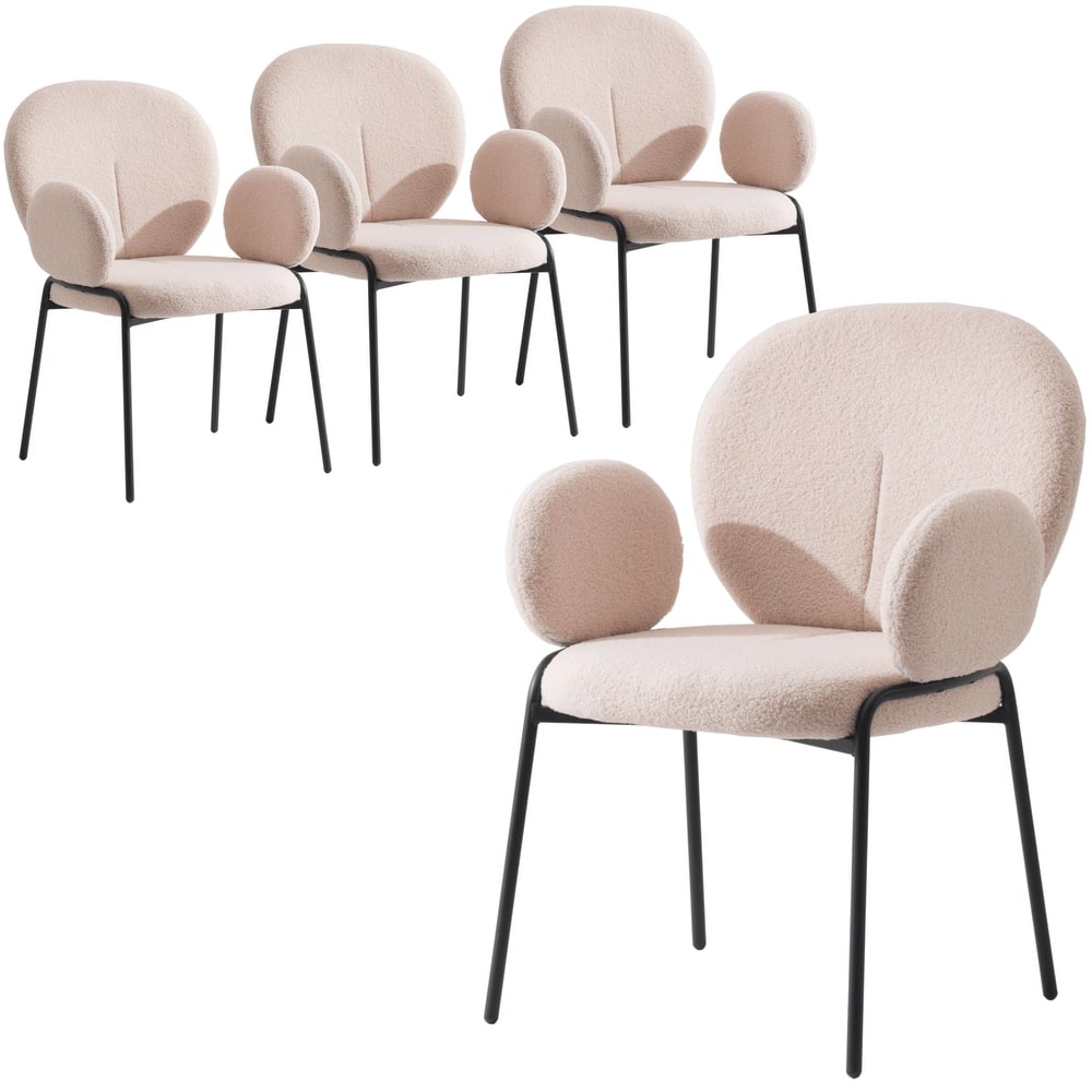 Celestial Modern Boucle Upholstered Accent Side Dining Chairs with Black Iron Legs for Living/Dining Room (Set of 4)