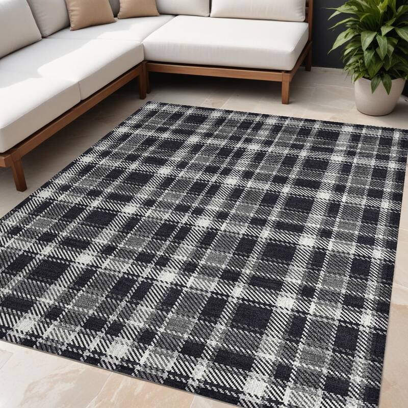 Palo Plaid Weather Resistant Classic Meets Modern Outdoor Rug - 5' X 8' - Multi