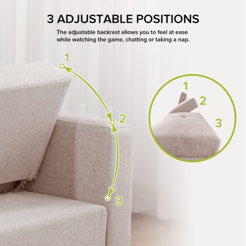 84"Adjustable Backrest Sofa Bed,3 in 1 Linen Sleeper with USB Ports & Cup Holders, Pull Out Couch Bed with Storage Chaise