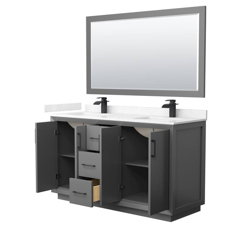 Strada 60-Inch Double Vanity Set, Cultured Marble Top, 58-Inch Mirror