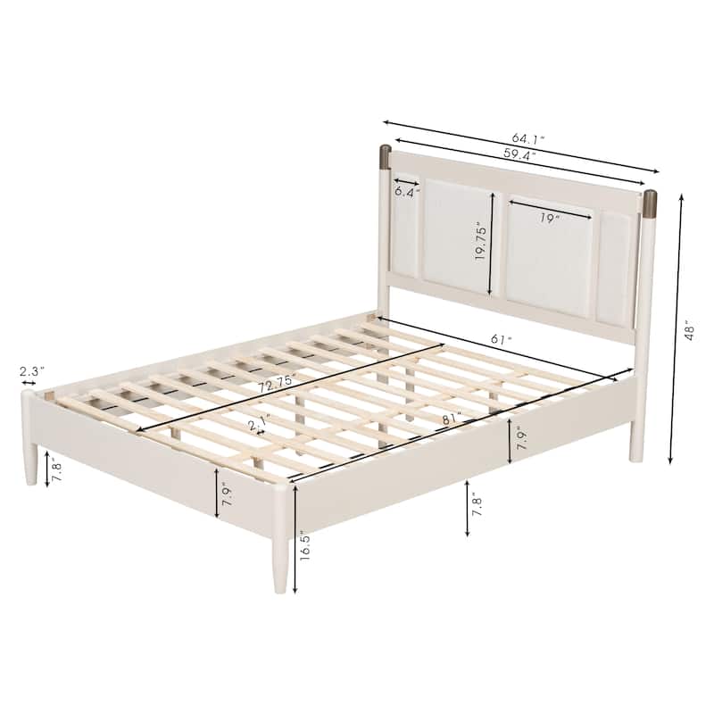 Solid Wood Platform Bed Frame, No Box Spring Needed, Upholstered Headboard Wingback Bed, Wood Slat Support