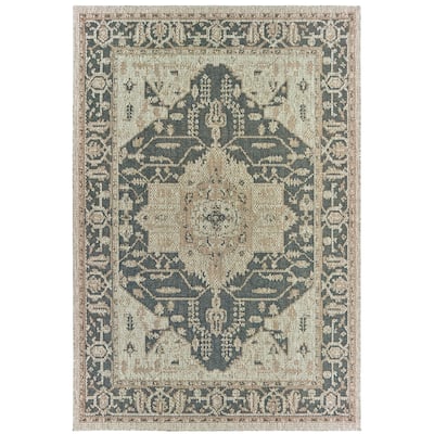 Vista Home Higgins Traditional Medallion Blue-Green/ Taupe Indoor/ Outdoor Area Rug