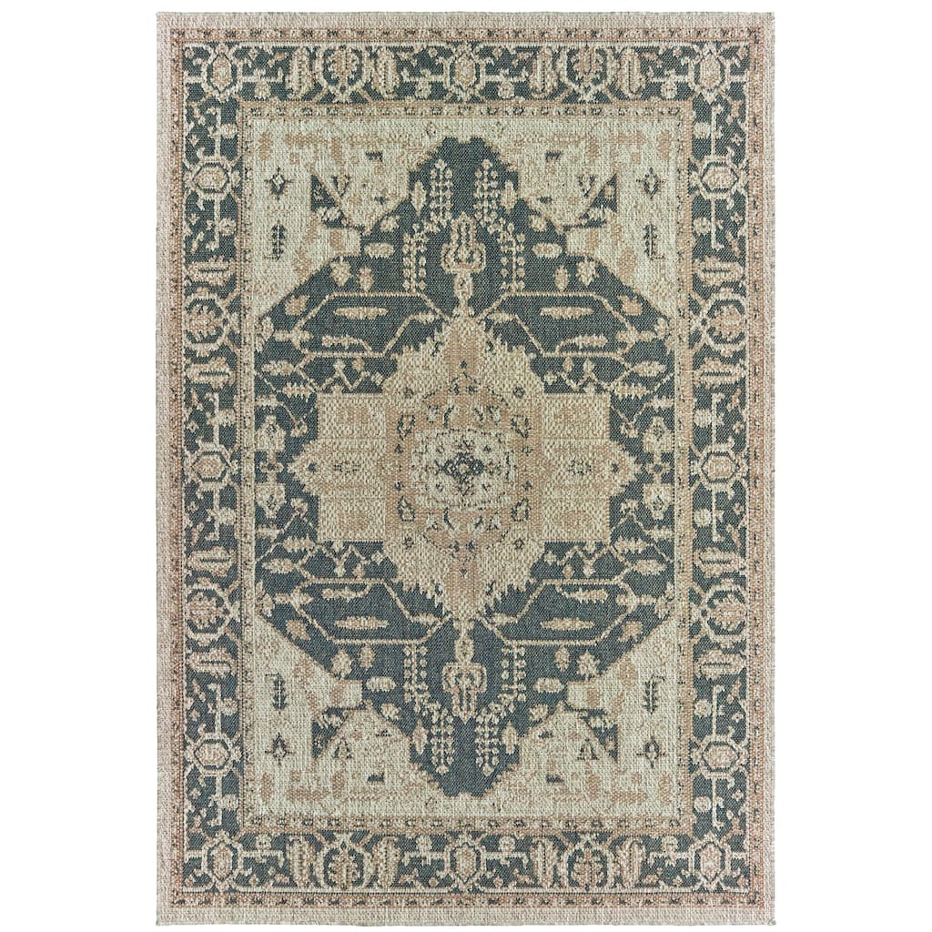 Vista Home Higgins Traditional Medallion Blue-Green/ Taupe Indoor/ Outdoor Area Rug