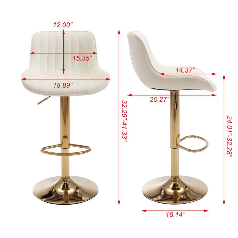 2 Velvet Bar Stools with Chrome Footrest and Base Swivel Height Adjustable - N/A