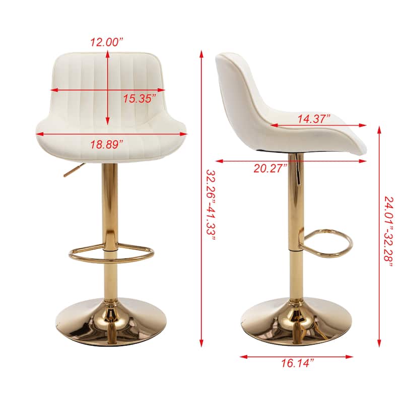 Chrome Footrest and Base Swivel Velvet Bar Stool, Height Adjustable Set of 2