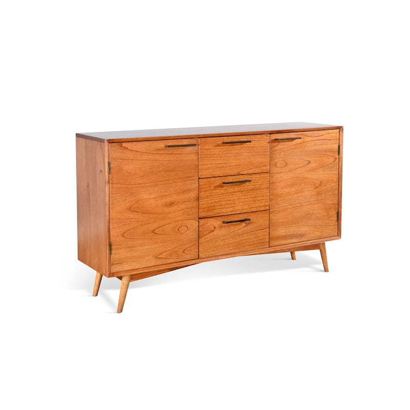 Anara Sideboard Buffet Console with 2 Cabinet Doors, Brown Mindi Wood
