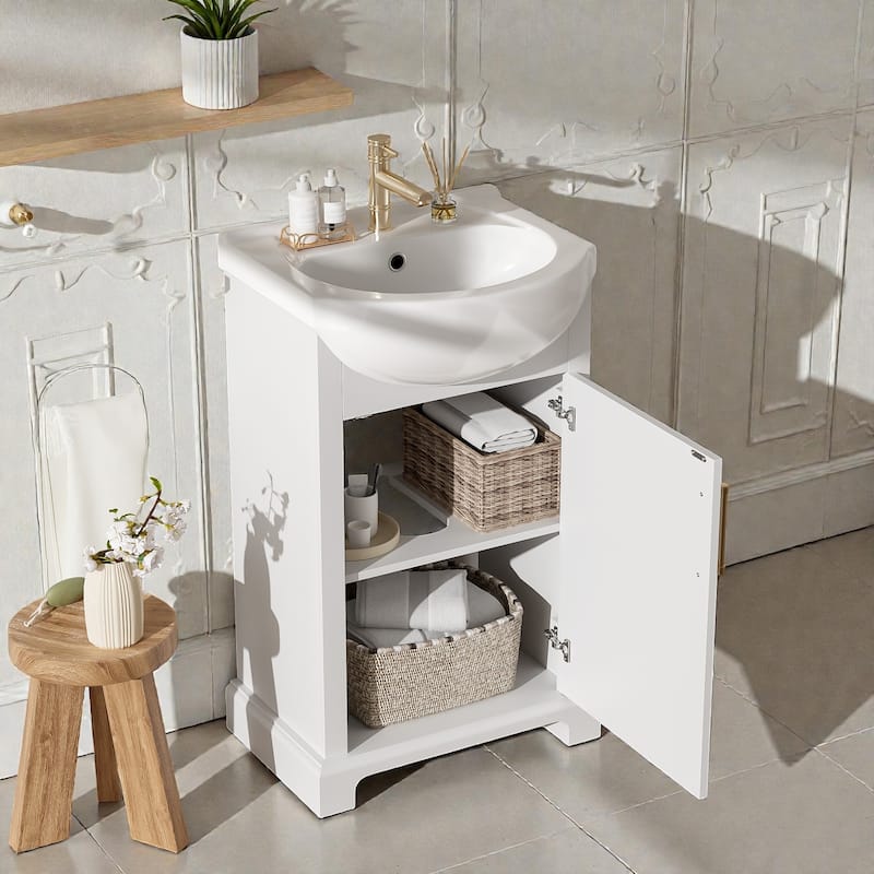 20" Bathroom Vanity with Bulged Ceramic Sink, French Style Freestanding Single Vanity with Soft-Close Door