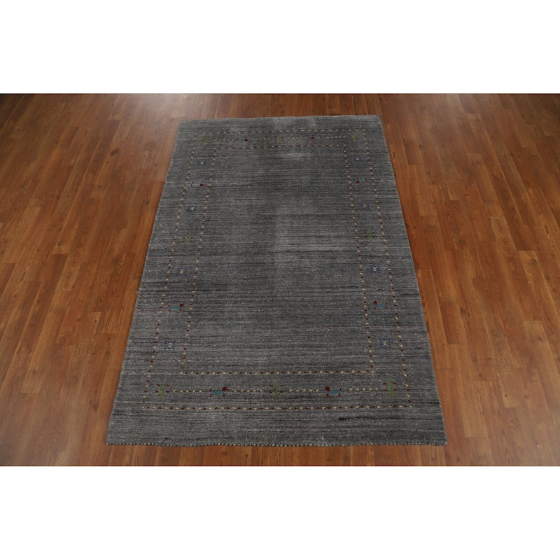 Gabbeh Indian Rug Handmade Bedroom Grey Wool Carpet - 3'10" x 5'10"