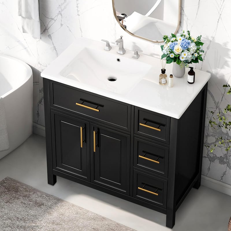 36" Bathroom Vanity with Sink Top,Solid Wood,MDF Boards