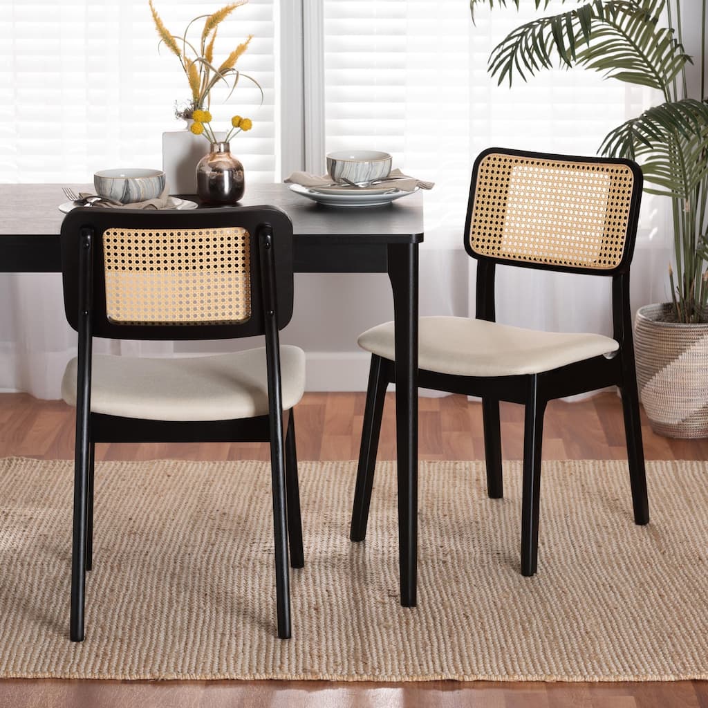 Dannon Mid-Century Modern Fabric and Finished Wood 2-Piece Dining Chair Set